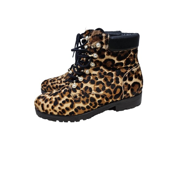NEW Jack Rogers 6 Peyton Pearl Bootie Leopard Print Calf Hair Lace Up Combat - Picture 5 of 6